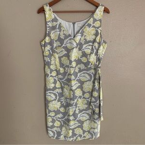 Boden Gray and Yellow Floral Sleeveless Tie Waist Dress